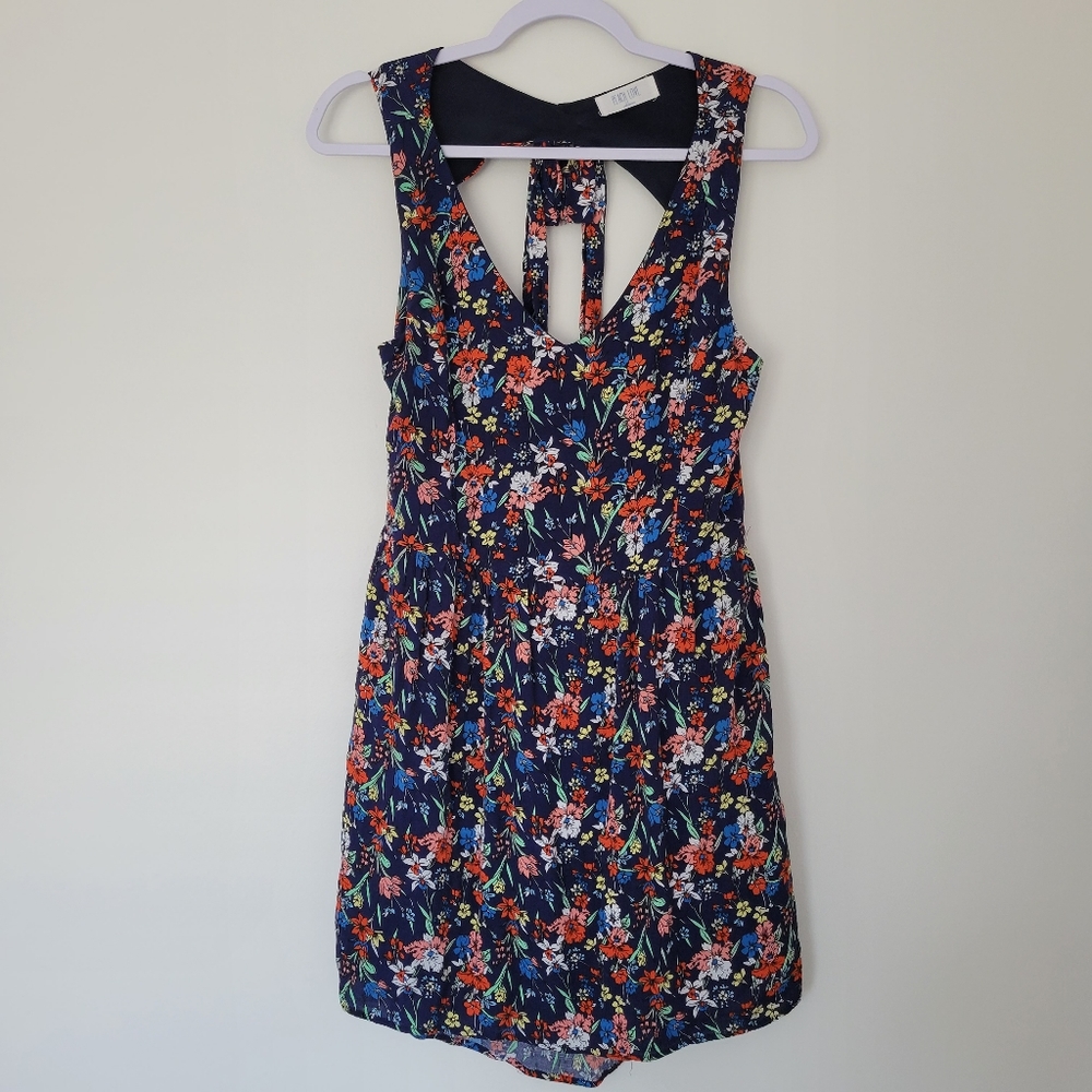 Peach Love California Navy Floral Dress with Red & Pink Accents